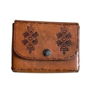 VINTAGE INTIART Hand Tooled Leather Belt Bag Purse Brown